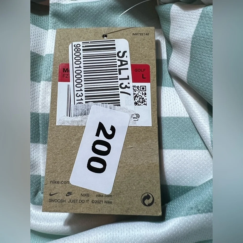 Nike Dri-FIT Mens Golf Polo Shirt Green/teal White Striped Size Large FZ7446-395